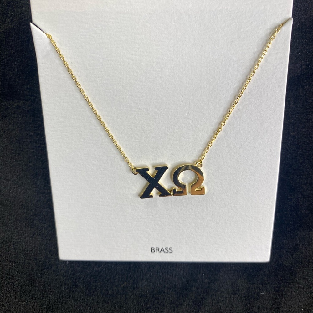 New Chi Omega XO Sorority Letter Monogram Nexklace Greek Rush Bid Day Gold Brass